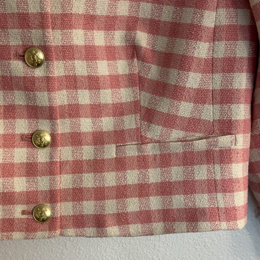 J.Crew Louisa Lady Jacket Women's 8 Pink White Tweed Gingham Gold Button - Picture 2 of 5